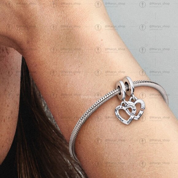 Pandora Linked Sister Hearts Split Dangle Charm - Picture 5 of 6